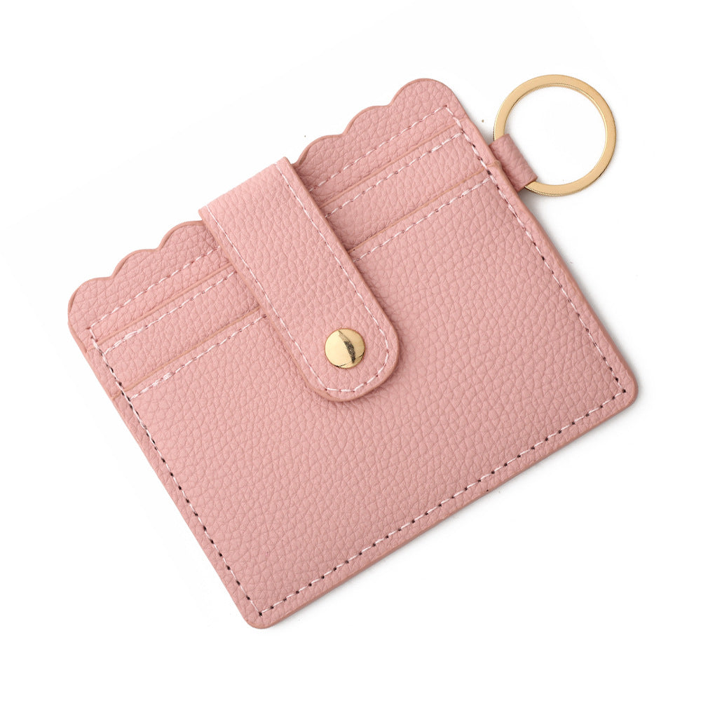 Wholesale Solid Color PU Leather Card Holder Multi-Card Keychain