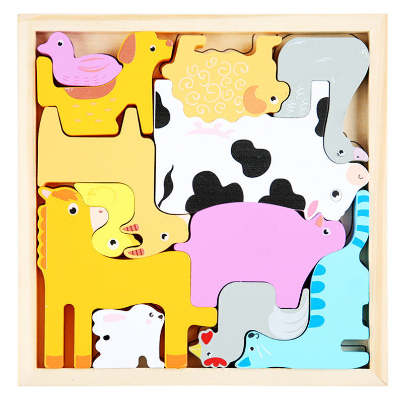 Wholesale Cartoon Animals Three-dimensional Wooden Fruits and Vegetables Transportation Puzzle Puzzle Board
