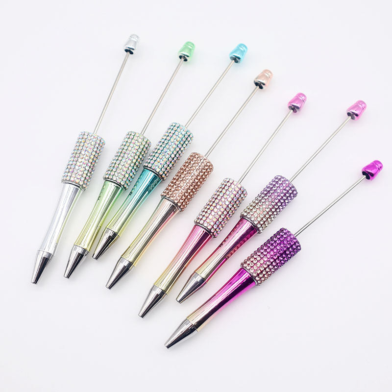 Wholesale Beadable Pens  AB Color Diamond Gradient UV Plating Pen Colorful Rhinestone Beaded Pen