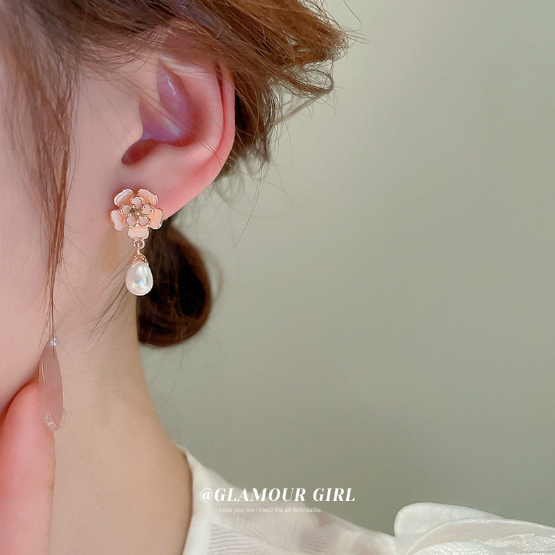 Wholesale Oil Drops Flowers Pearl Earrings