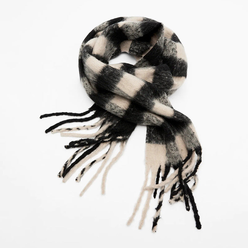 Wholesale Beige Black Plaid Imitation Cashmere Scarves