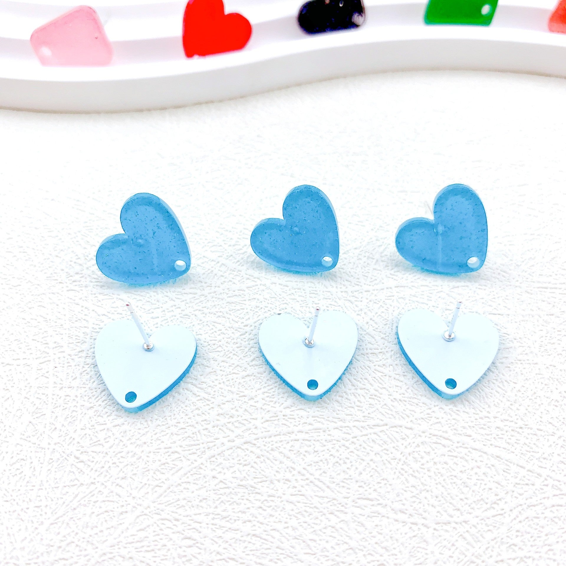 Wholesale 50PCS Handmade DIY Acrylic Fine Glitter Heart Trapezoid Colorful 925 Silver Needle Hole Earrings