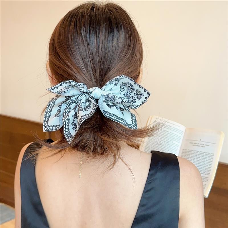 Wholesale Sweet Bow Thousand Gold Hair Ring Lace Double Gentle Rubber Tendon Fashion Embroidered Vintage Hair Rope Elegant