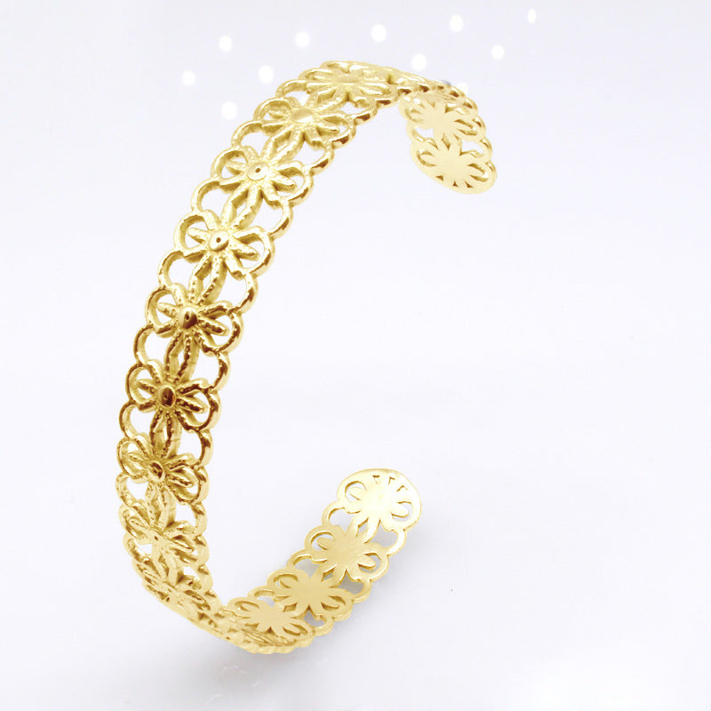 Abertura de flores huecas al por mayor C de forma de acero inoxidable ajustable Pulsera de acero de acero de acero inoxidable