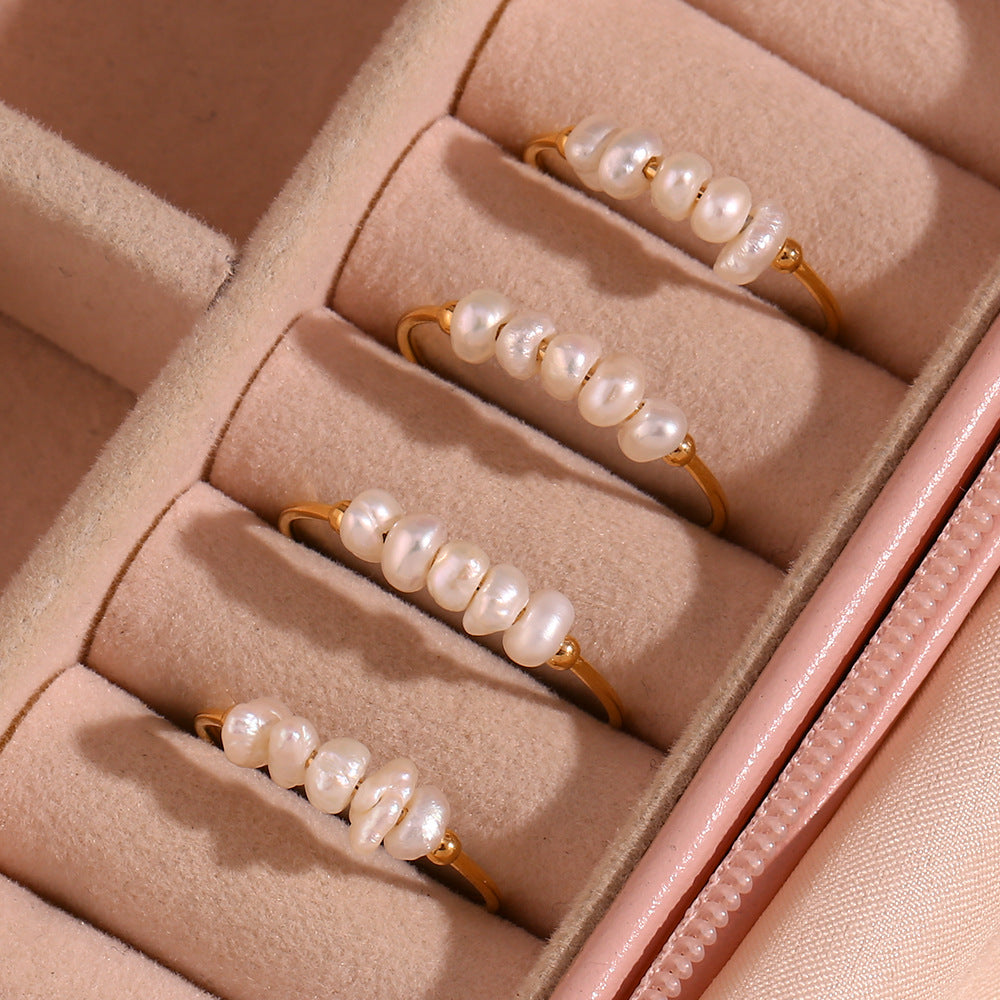 Wholesale Fine Freshwater Pearl Stainless Steel Gold Plated Ring