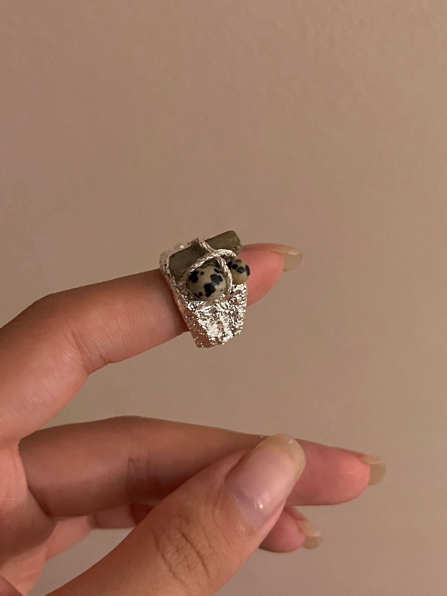 Wholesale Punk style metal texture retro blue crystal inlaid open ring