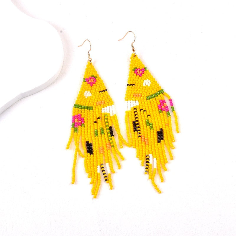 Wholesale Boho Rice Beads Long Tassel Earrings