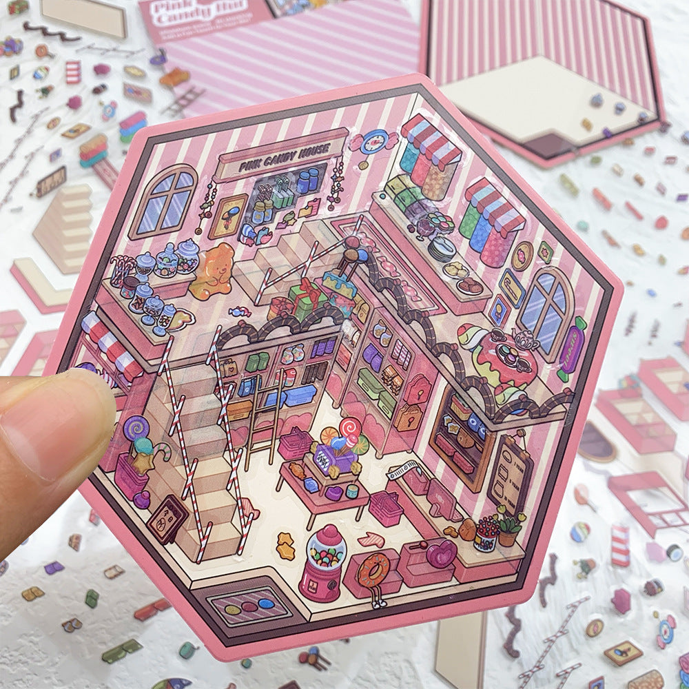 Wholesale Pink Candy House 3D Micro World DIY Sticker
