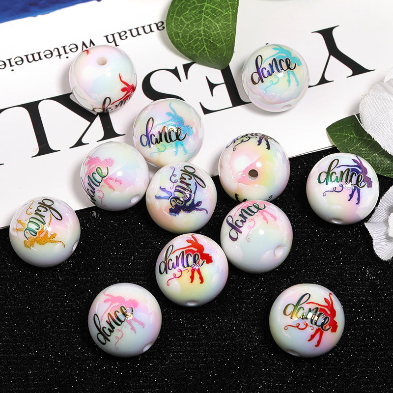 Wholesale 50pcs 20mm Acrylic UV Plated Dancer Printed Beads DIY Round Beads
