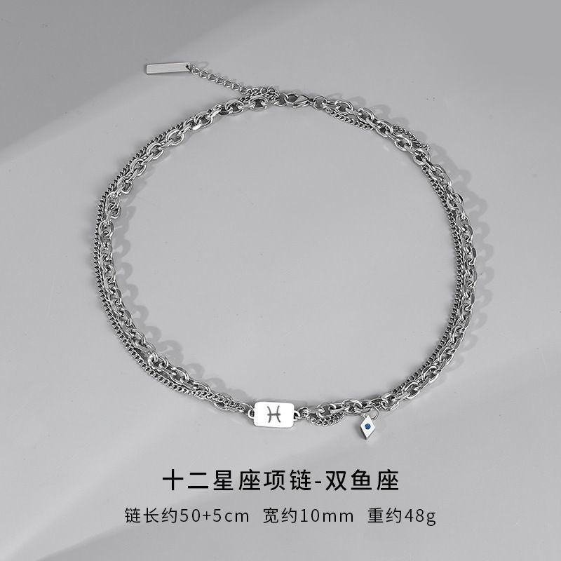 Wholesale Twelve Constellation Necklace  Titanium Steel Color-free Double-layer Chain Bracelet Combination