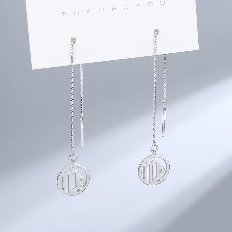 Wholesale S925 Sterling Silver Long Ear Line Twelve Constellation Valentine's Day Gift Tassel Earrings 925 Spring Earrings