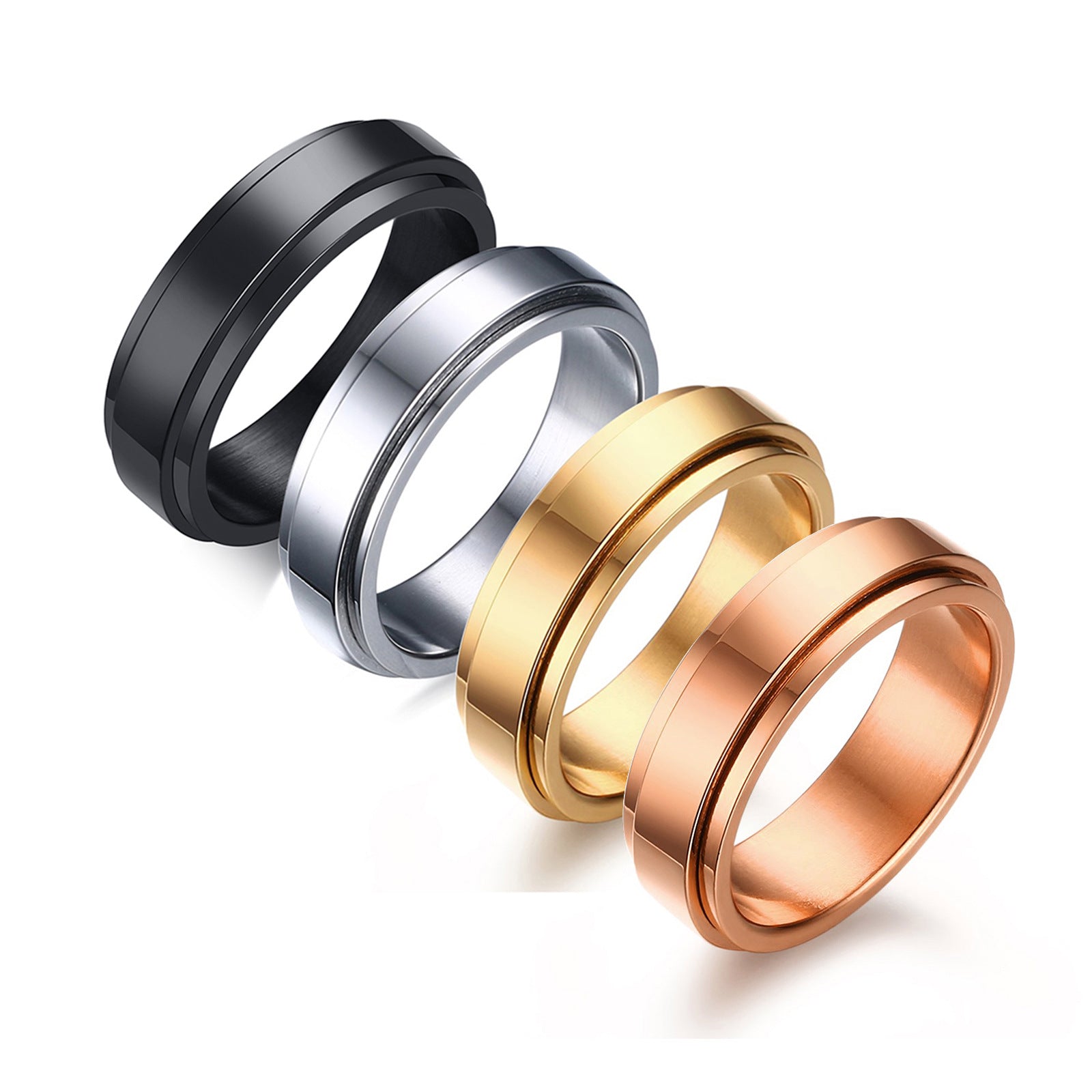 Wholesale Rotatable Stainless Steel Couple Gold Rotating Smooth Plain Ring