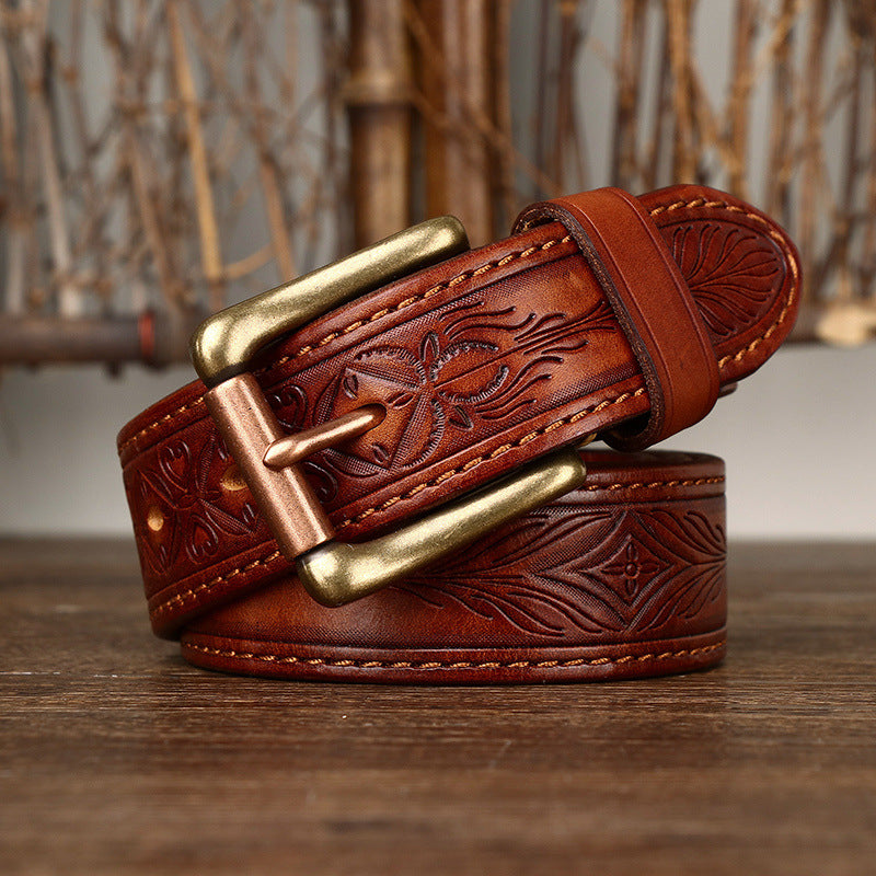 Wholesale Embossed Thickened First Layer Cowhide Leather Belt Available on Both Sides