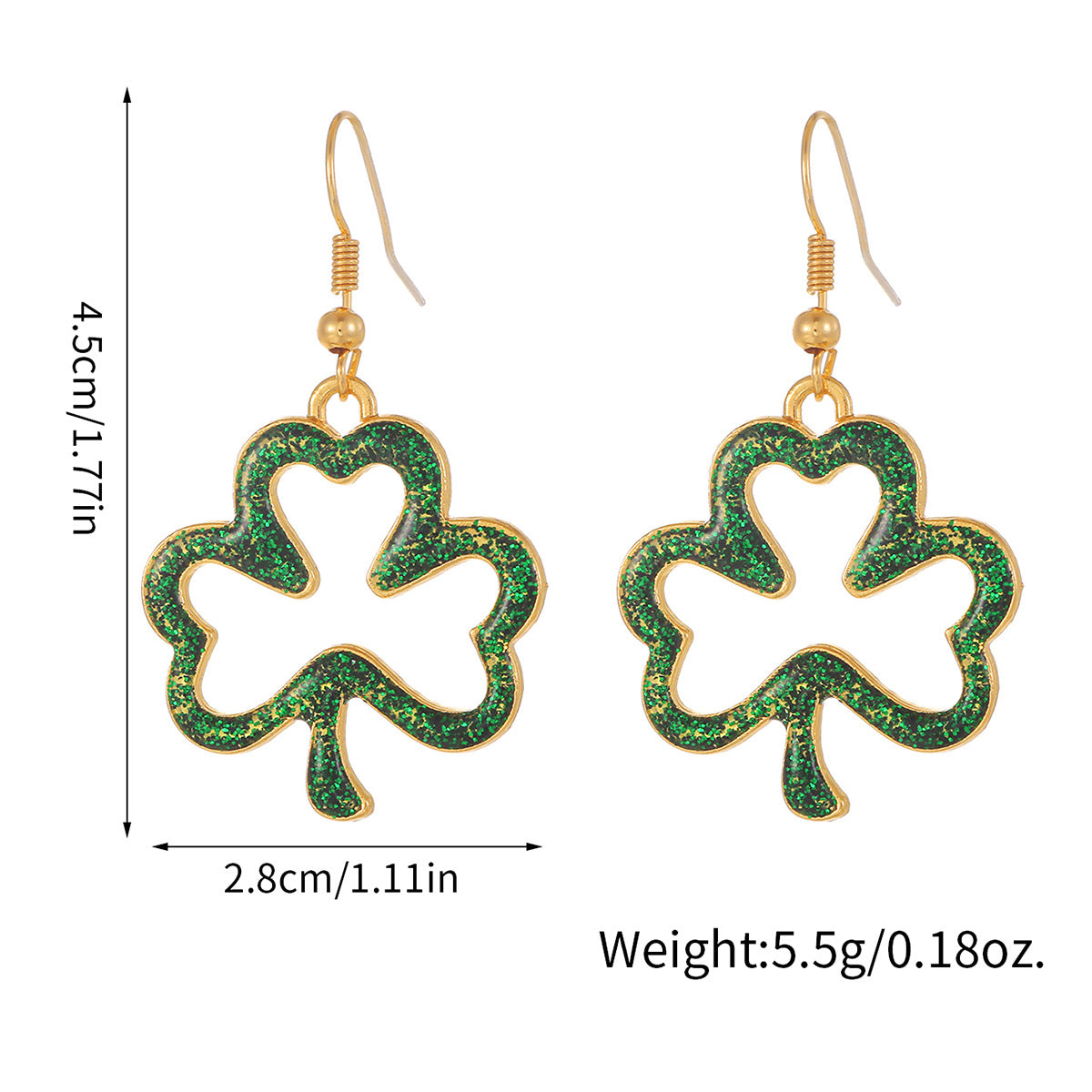 Wholesale St.  Patrick' s Day hollow green double-sided clover hanging earrings