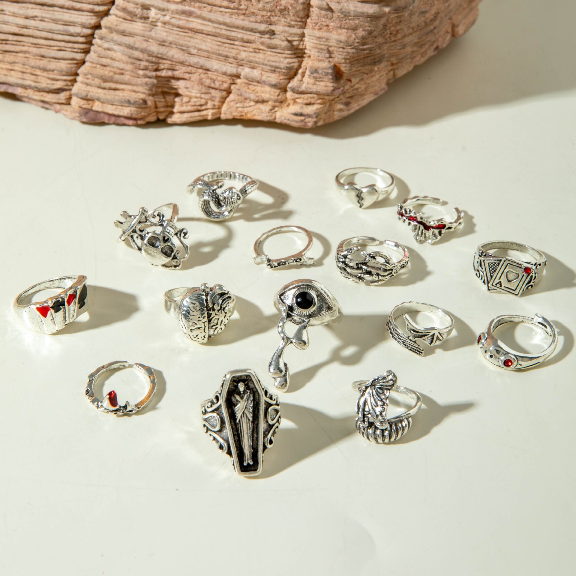 Wholesale Skeleton Black Gothic Poker Card Rings set