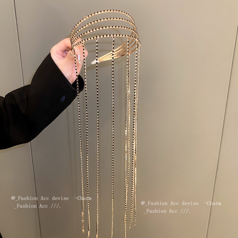 Wholesale Fashion Personality Diamond tassel multi-layer exaggerated design headband