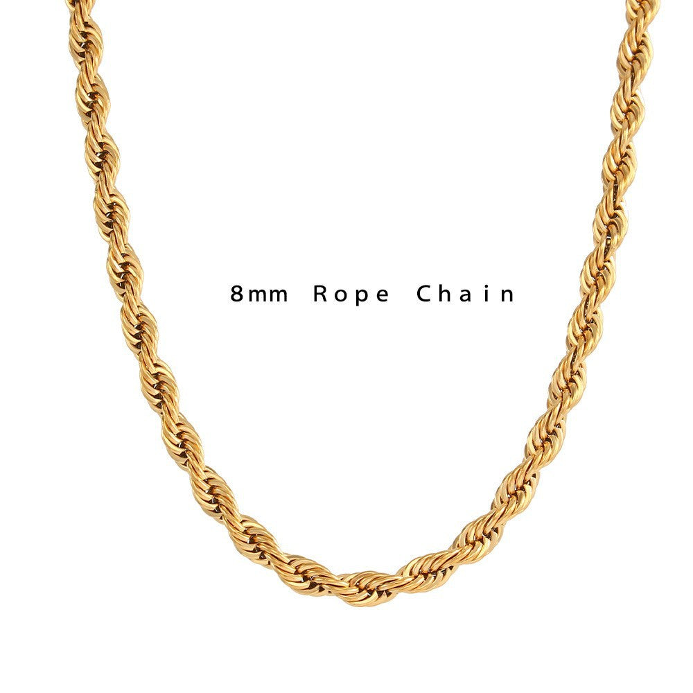 Wholesale Golden Fried Dough Twists Chain Stainless Steel Necklace