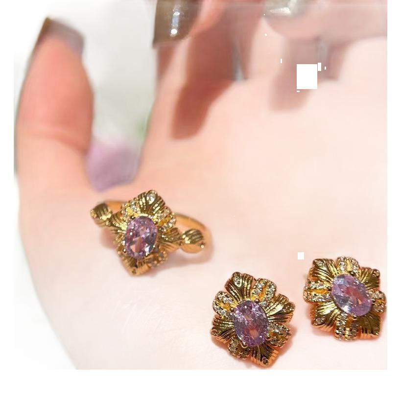 Wholesale Bauhinia ribbon purple zircon diamond ring