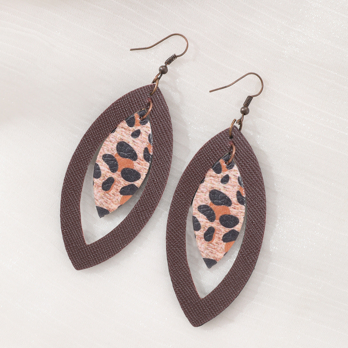Wholesale Hollow Leopard Drop Leather Earrings