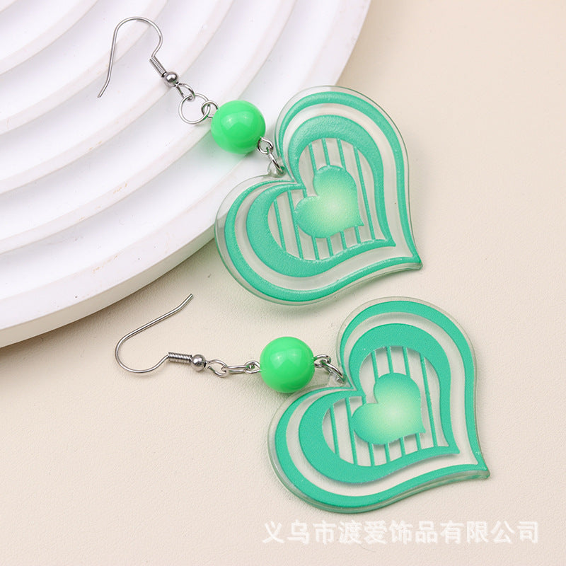 Wholesale Candy Color Multi-layer Striped Heart Acrylic Personalized Fashion Earrings
