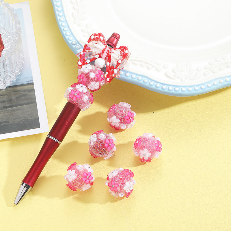 Wholesale 10pcs Heavy Industry Patch Drilling Flower Ball Straight Pole Bead