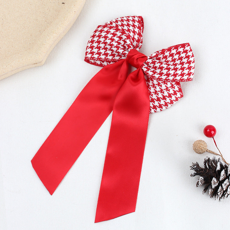 Wholesale 10pcs/pack New Year' s Big Red Vintage Houndstooth Hairpin Bow Ribbon