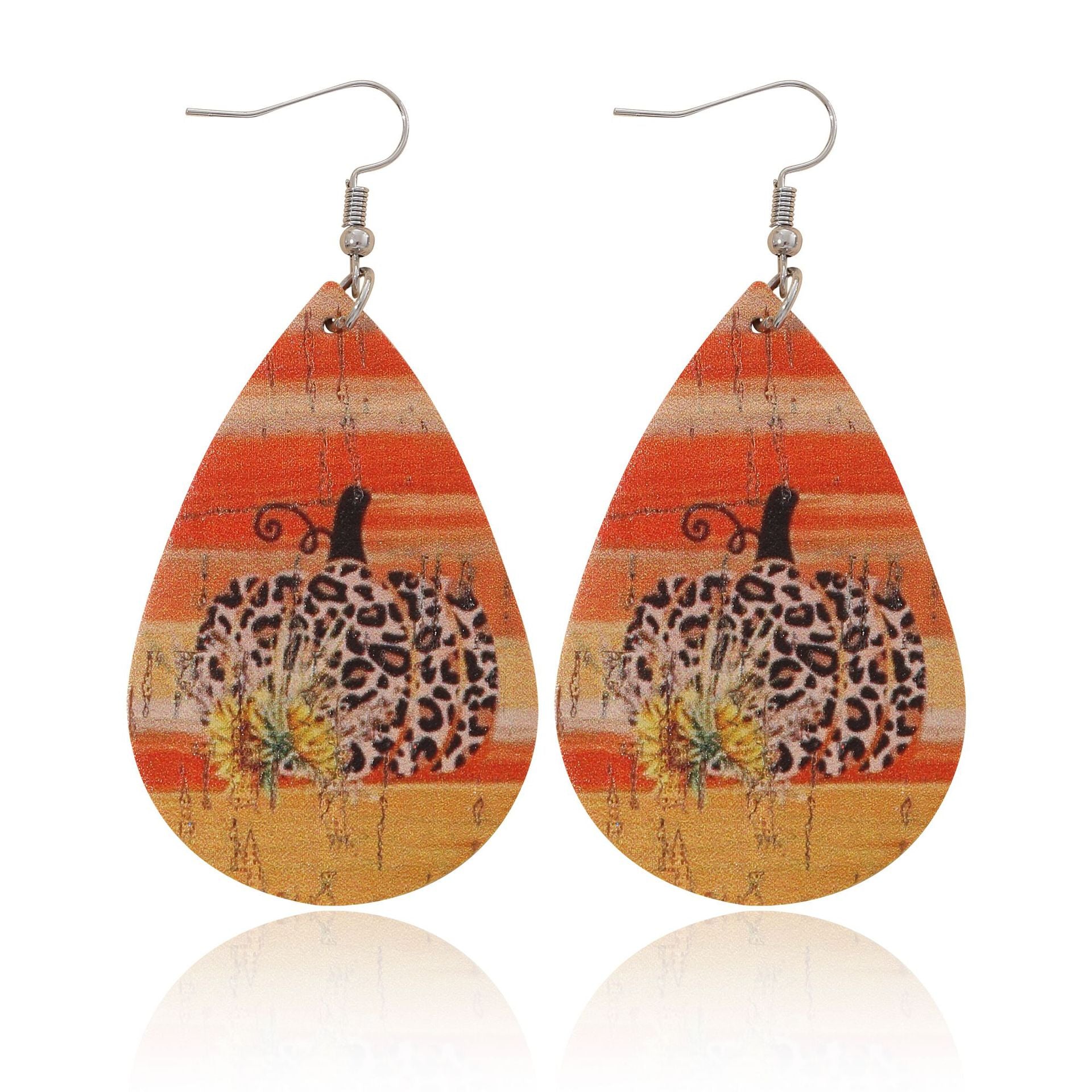 Wholesale Thanksgiving Gnome Maple Leaf Pumpkin Leather Drop Earrings