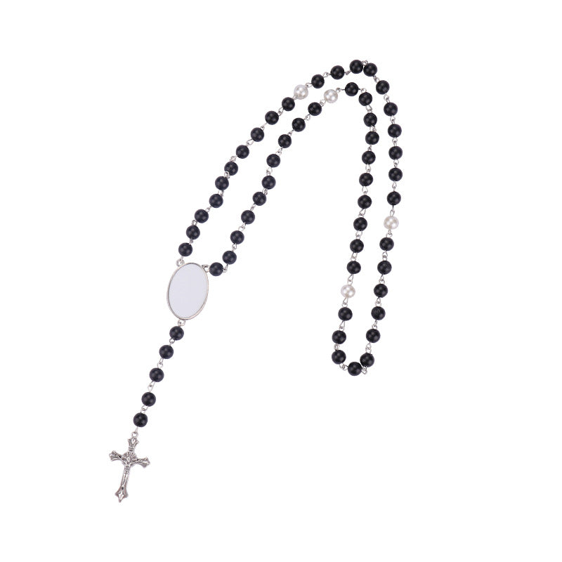 Wholesale Heat transfer rosary beads cross metal necklace