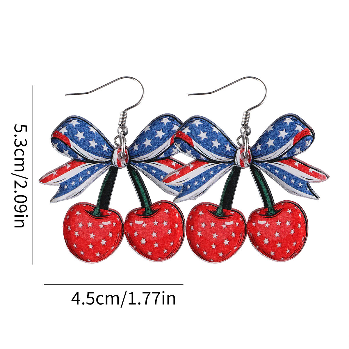 Wholesale New Independence Day Red White Blue Bow Cherry American Flag Pendant Earrings Acrylic Earrings