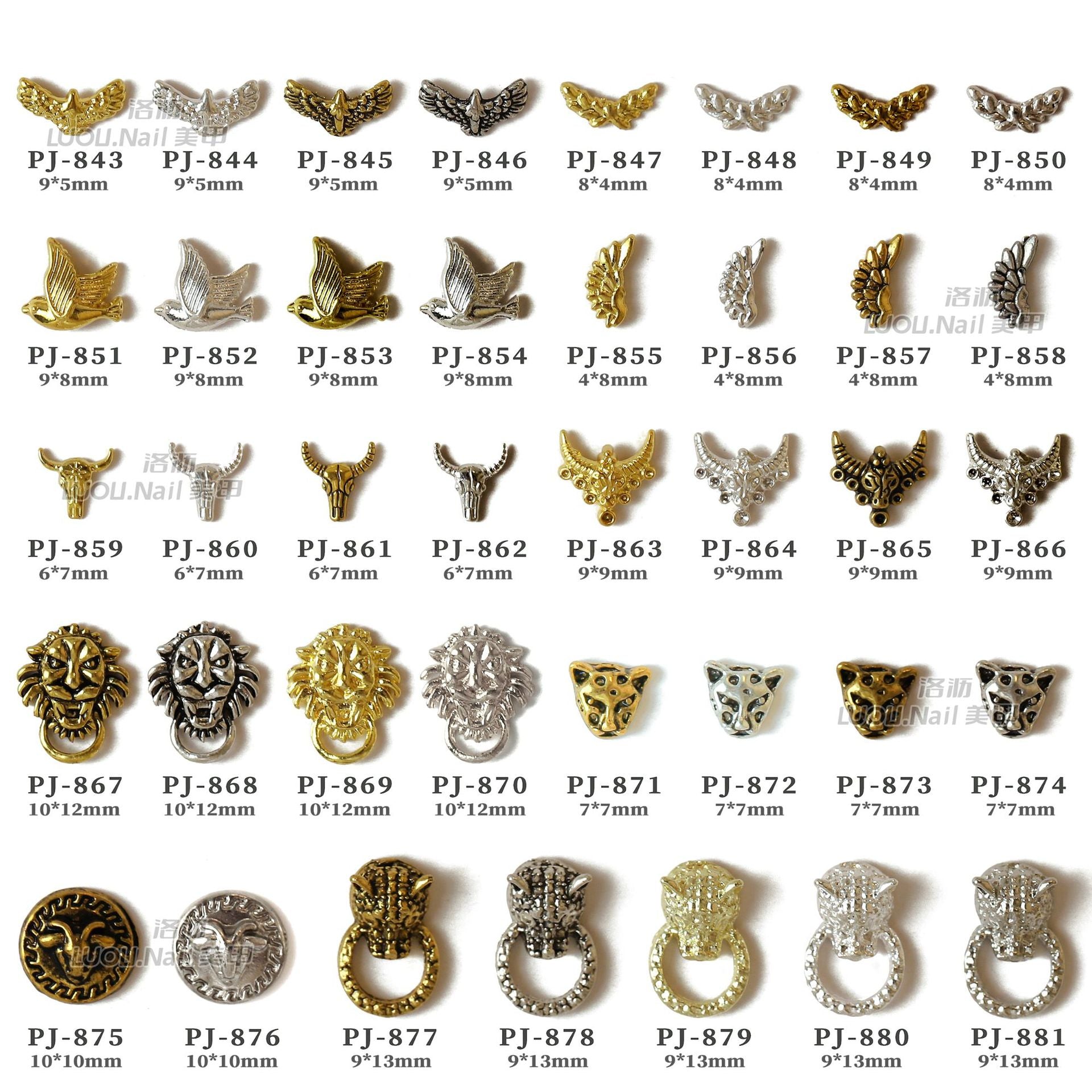 Wholesale  Metal Nail Art Charms Antelope Head Wings Leopard Head Manicure Decorative Accent