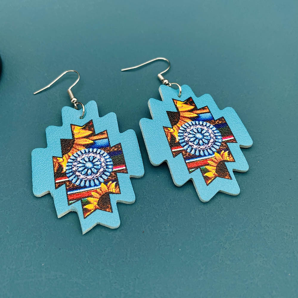 Pendientes colgantes de cactus de cuero de vaquero occidental al por mayor pendientes colgantes