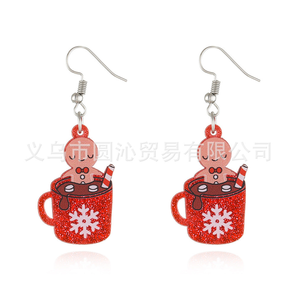 Wholesale Christmas s925 Silver Needle Acrylic Elk Snowman Earrings