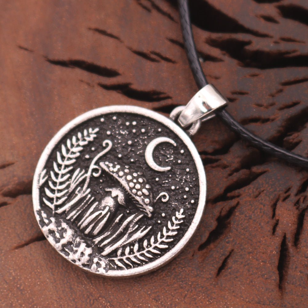 Wholesale Round charm mushroom and moon zinc  necklace ancient moon pendant