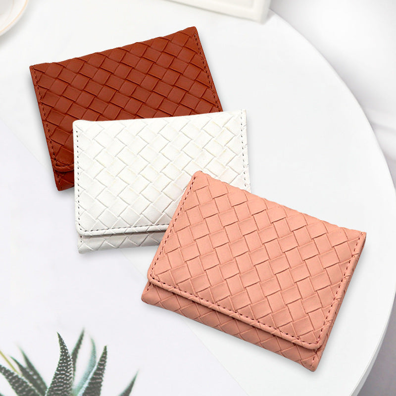 Wholesale PU Woven Pattern Three Fold Multi Card Ultra-thin Zero Wallet