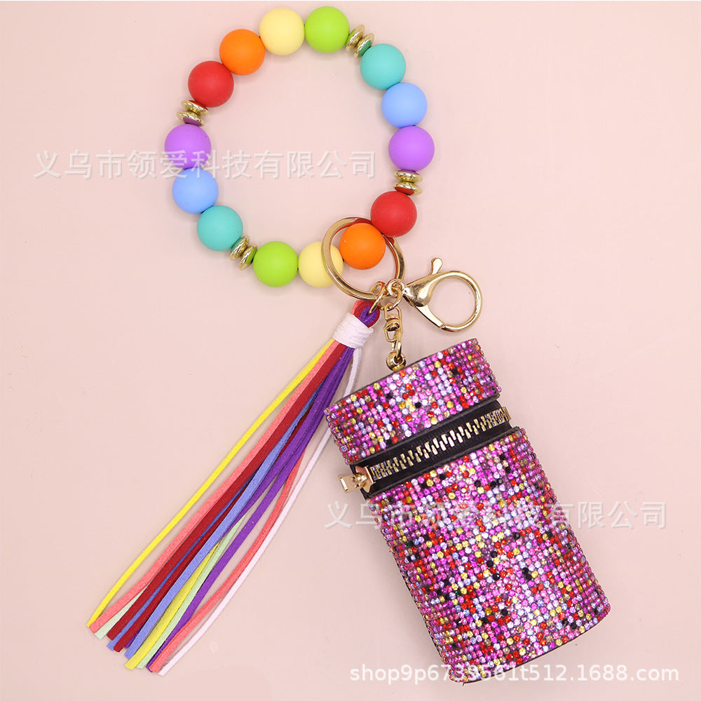 Wholesale Rhinestone Lipstick Bag Silicone Wrist Keychain
