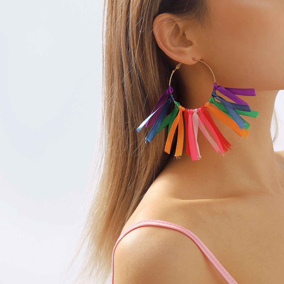 Wholesale Bohemian Ethnic Style Beach Big Hoop Tassel Earrings
