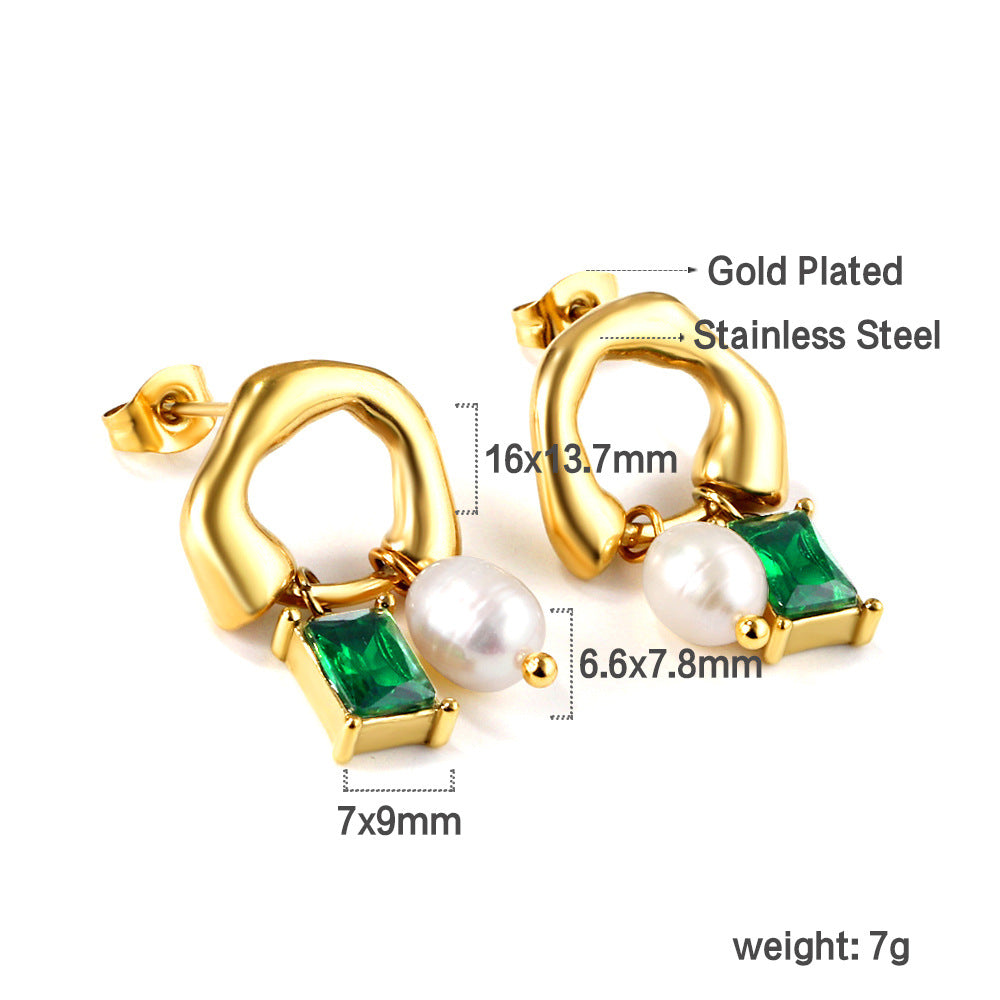 Wholesale 18k gold stainless steel earrings inlaid with pearls