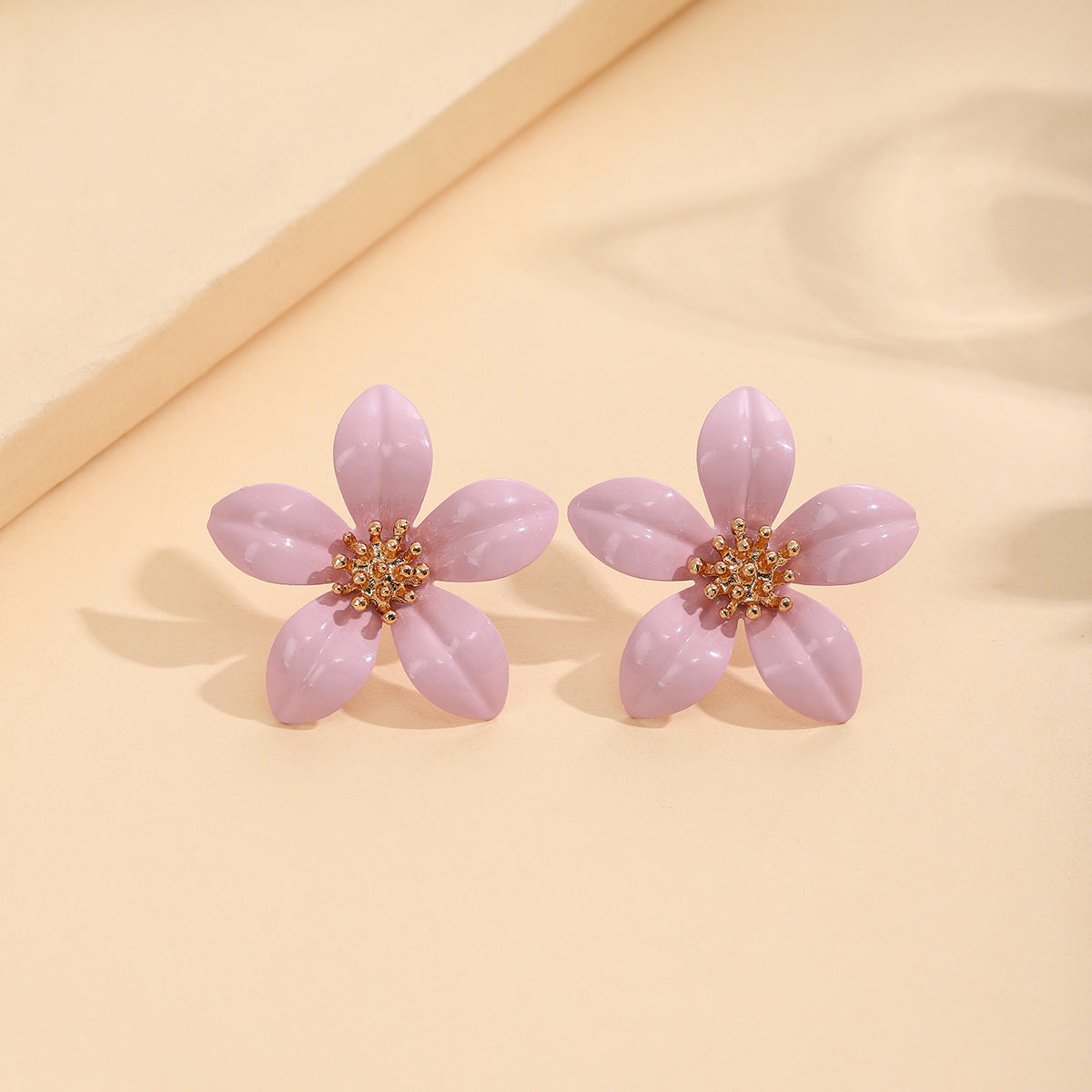 Wholesale Silver Needle Earrings Metal Spray Paint Five-leaf Flower Earrings