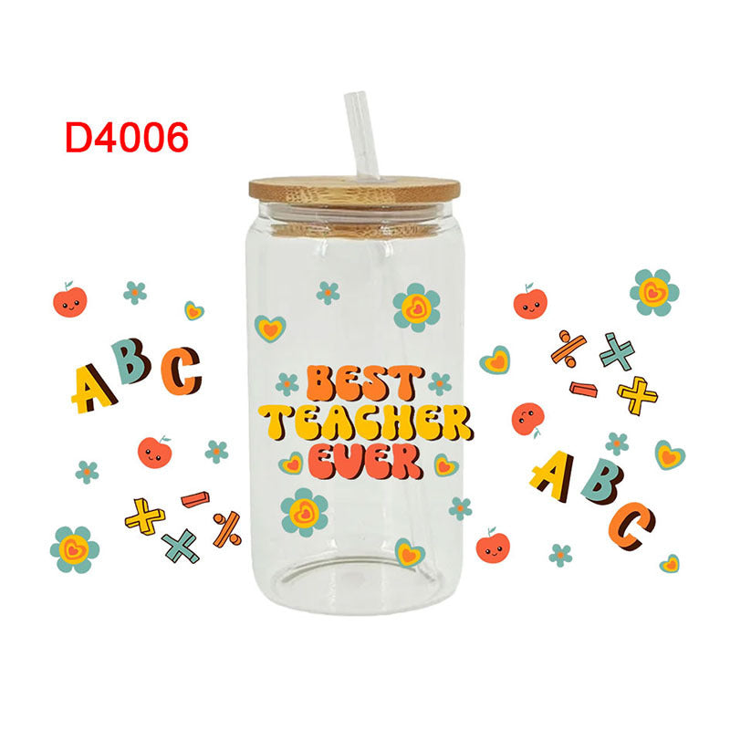 Wholesale Colorful Pencil Rainbow Teacher's Day 16oz Cup UV DTF Wraps