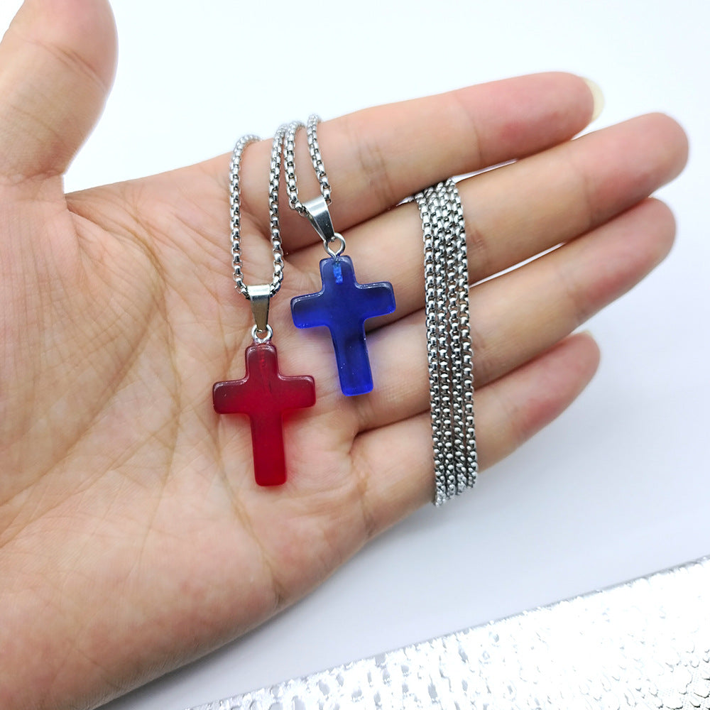 Wholesale Natural Stone Cross Pendant Necklace