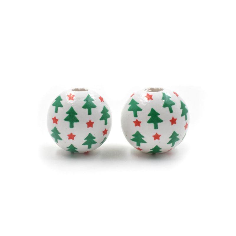 Wholesale 10PCS Christmas Wooden Beads New Year Bell Printed Wooden Beads