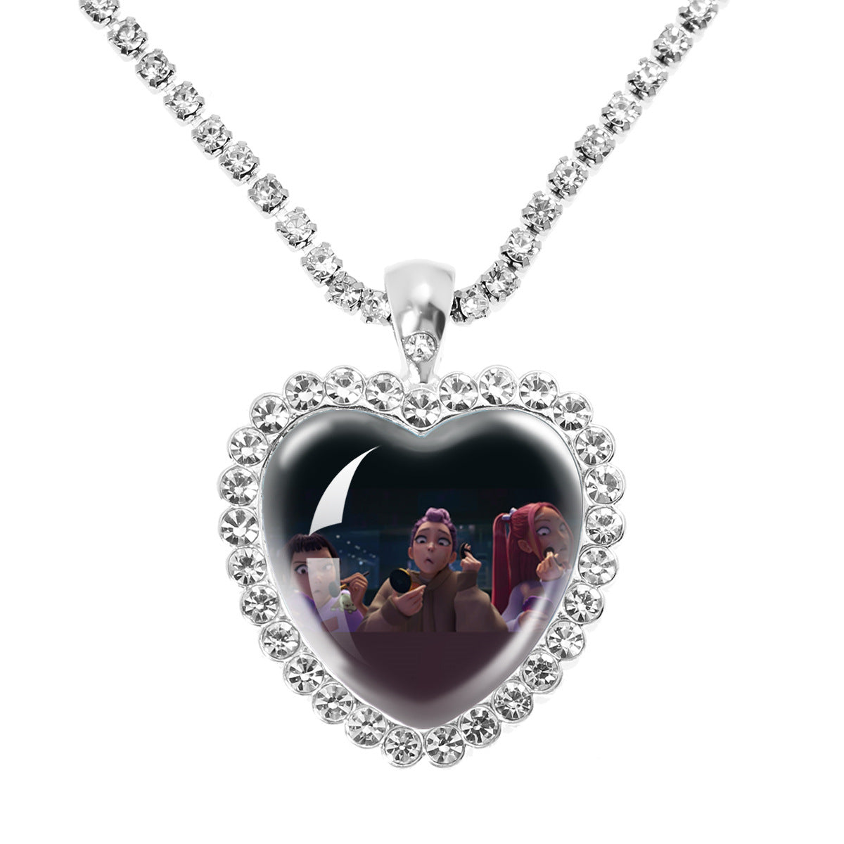 Wholesale Purple Cartoon Girl Time Gem Peach Heart Water Diamond Necklace OLY Exclusive
