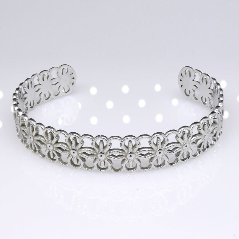 Abertura de flores huecas al por mayor C de forma de acero inoxidable ajustable Pulsera de acero de acero de acero inoxidable