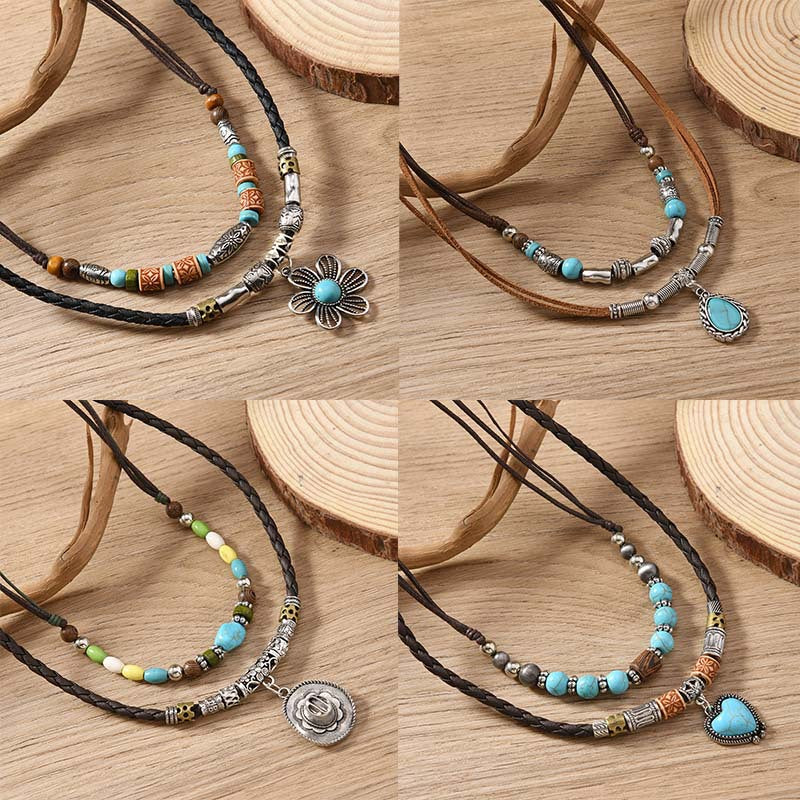Wholesale Bohemian style layered turquoise necklace