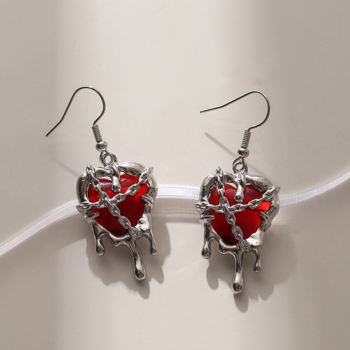 Wholesale Confined Heart Lava Heart Blood Punk Alloy Earrings