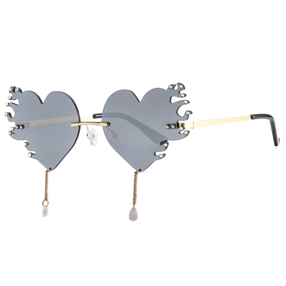 Wholesale PC Heart Flame Drill Frameless Sunglasses