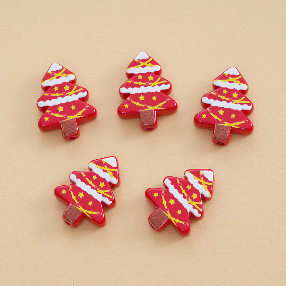 Wholesale 10pcs vertical hole color double-sided printing Christmas tree series DIY beads