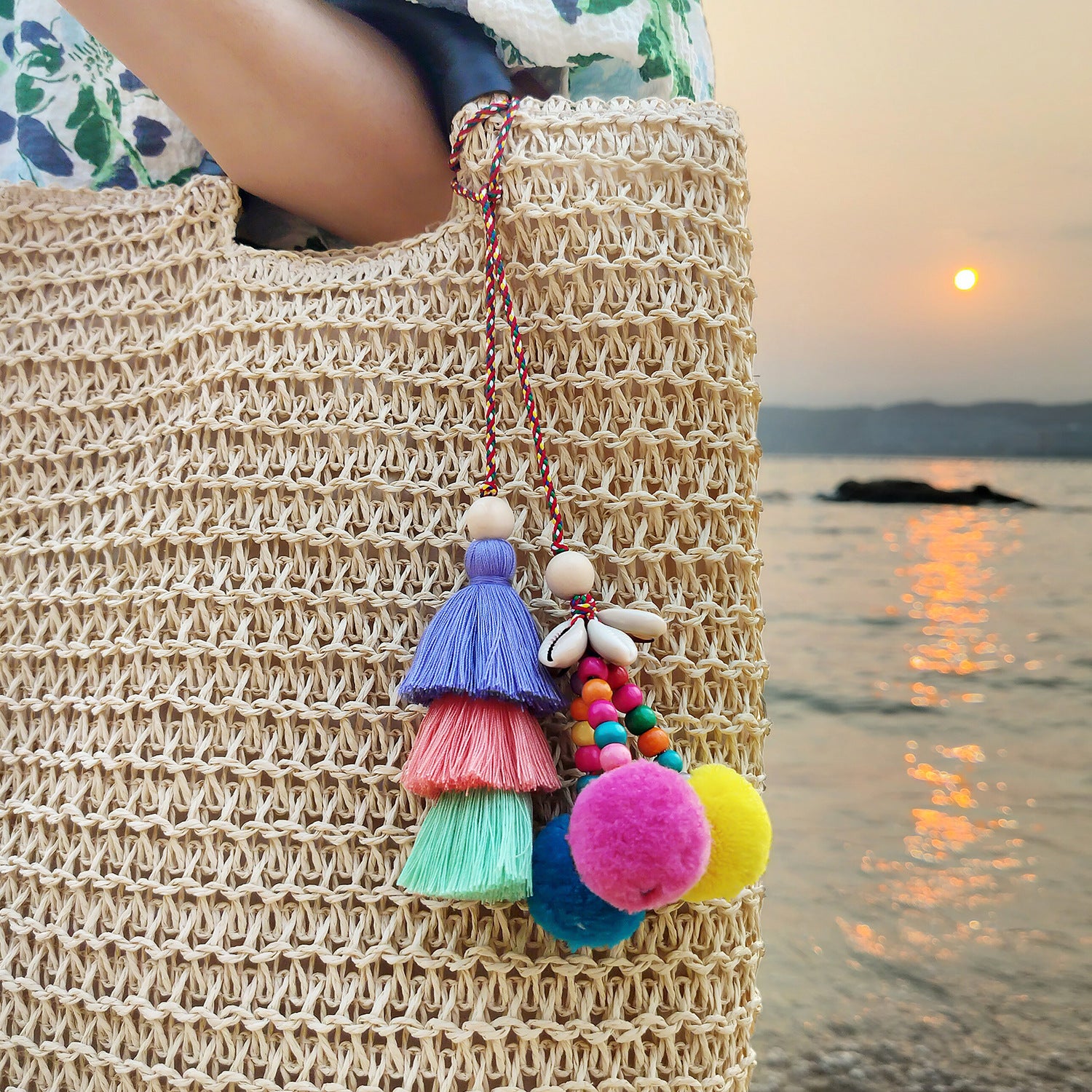 Wholesale Cotton Rope Woven Hairball Shell Tassel Handmade Bag Pendant Keychain