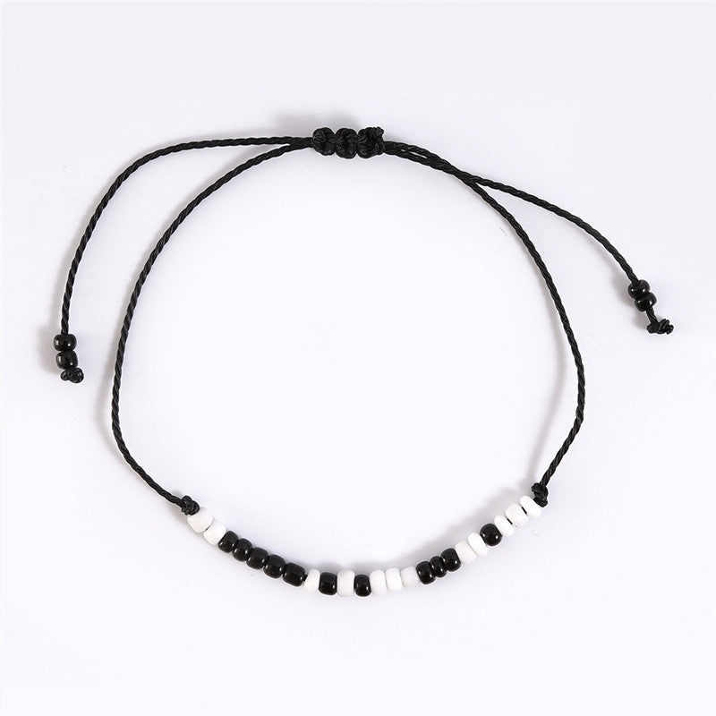 Wholesale Valentine' s Day Morse Code Black and White Rice Bead Weaving Bracelet Set
