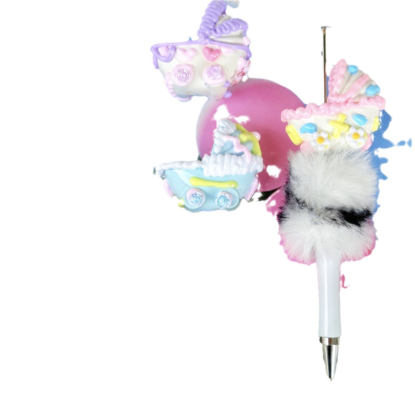 Wholesale 5pcs 3mm Cartoon Pinch Heavy Industry Baby Carriage Hand-painted Beads